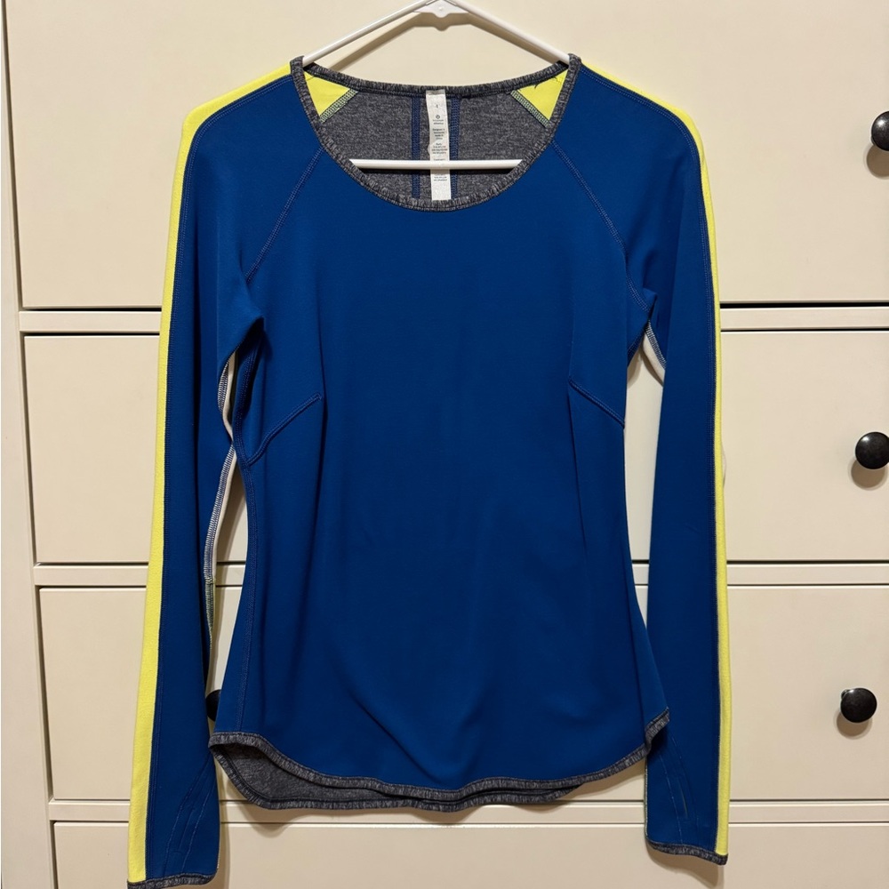 Lululemon Athletica Blue, Yellow, and Gray Long Sleeve Tee Size 4